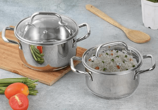 Vinod Mainz Stainless Steel Cookware set of 2 | 1.2 and 2 Litre Saucepot with Glass Lid | SAS Bottom | Biryani Pot | Induction and Gas Base | 2 Year Warranty - Silver - Image 2